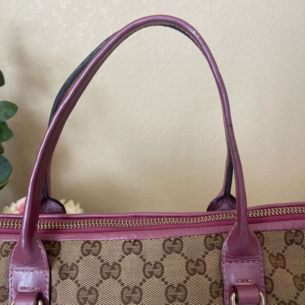Gucci Heart Bit Charm Brown Canvas Pink Rose Leather Trim Tote - Picture 14 of 16